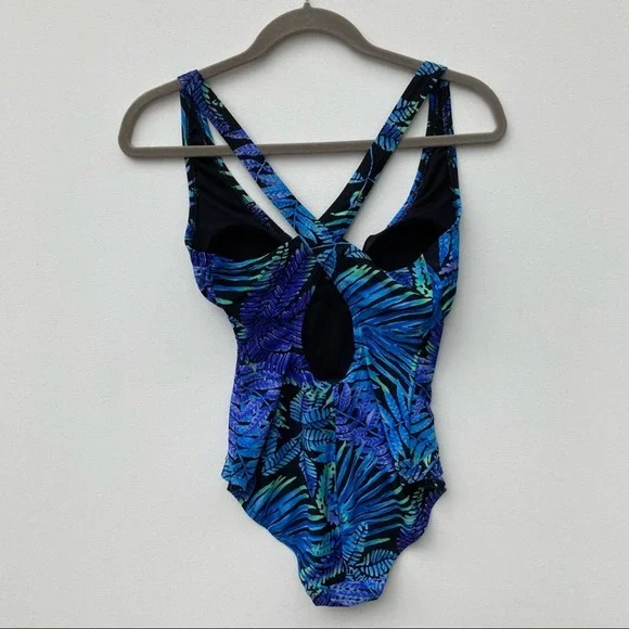 Speedo Size 6 One Piece Swimsuit Blue Floral Fern Leaves Botanical Bathing Suit - Picture 5 of 11